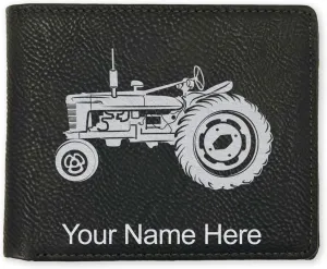 LaserGram Faux Leather Bi-Fold Wallet, Old Farm Tractor, Personalized Engraving Included (Black with Silver)
