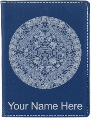 LaserGram Faux Leather Passport Holder, Aztec Calendar, Personalized Engraving Included (Dark Blue)