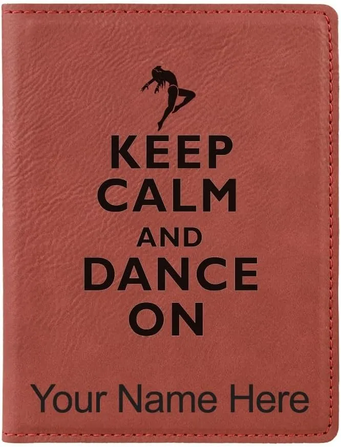LaserGram Faux Leather Passport Holder, Keep Calm and Dance On, Personalized Engraving Included (Burgundy)