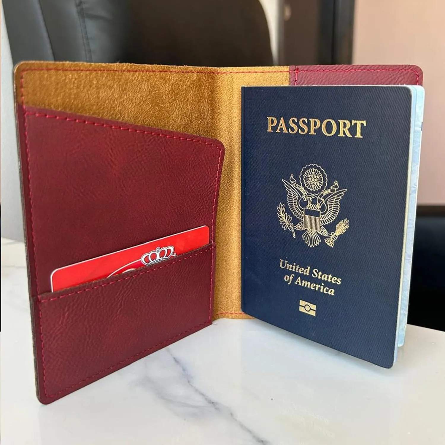 LaserGram Faux Leather Passport Holder, Keep Calm and Dance On, Personalized Engraving Included (Burgundy)