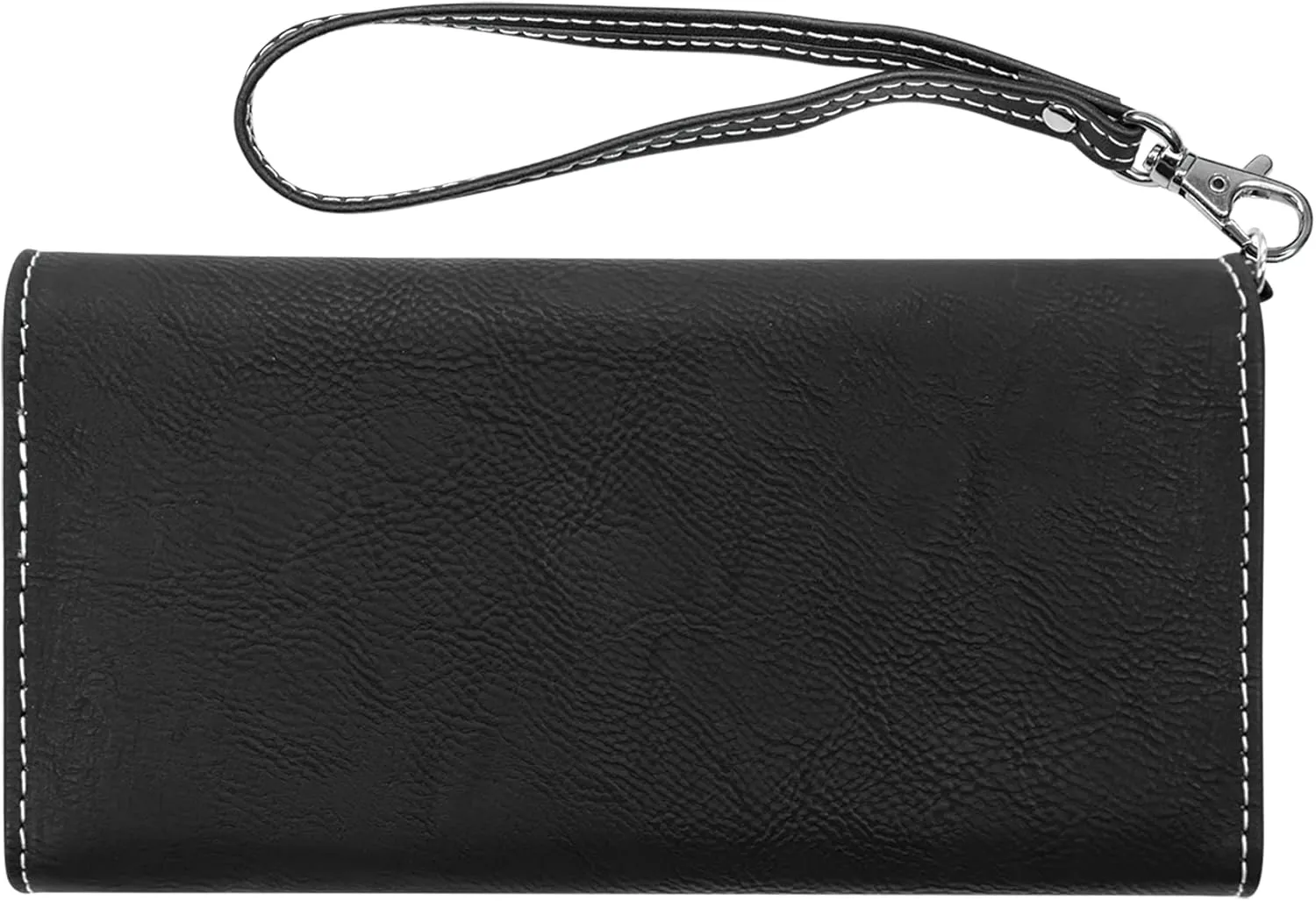 LaserGram Faux Leather Womens Wallet with Strap, Tambourine, Personalized Engraving Included (Black with Silver)
