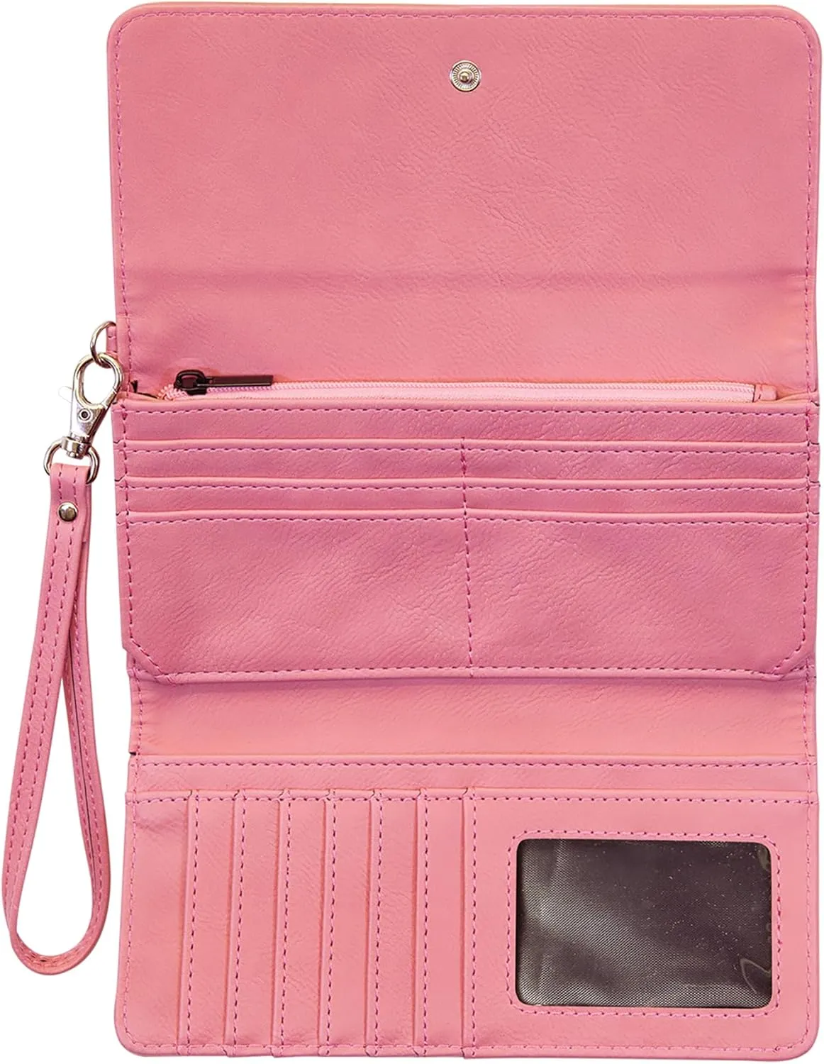 LaserGram Faux Leather Womens Wallet with Strap, Tambourine, Personalized Engraving Included (Pink)