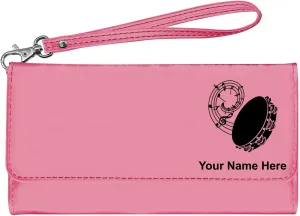 LaserGram Faux Leather Womens Wallet with Strap, Tambourine, Personalized Engraving Included (Pink)