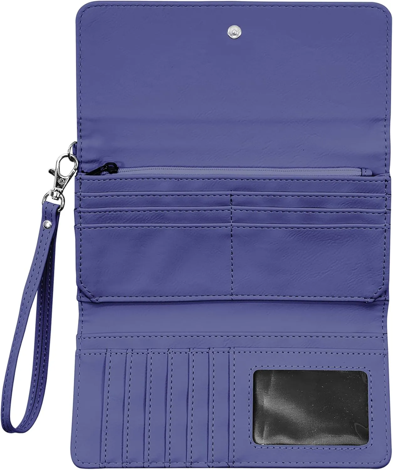 LaserGram Faux Leather Womens Wallet with Strap, Virgen de Guadalupe, Personalized Engraving Included (Dark Purple)
