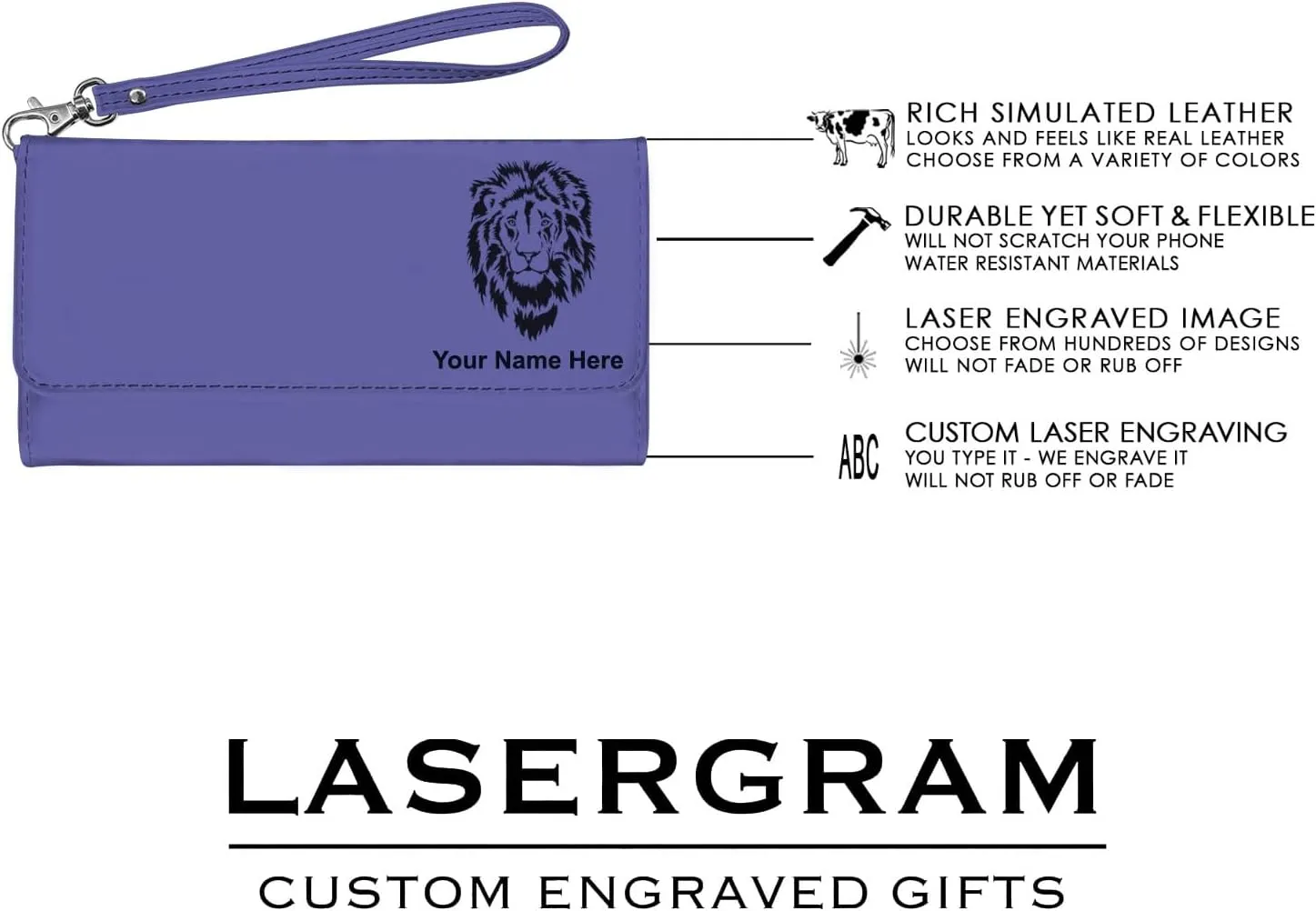 LaserGram Faux Leather Womens Wallet with Strap, Virgen de Guadalupe, Personalized Engraving Included (Dark Purple)
