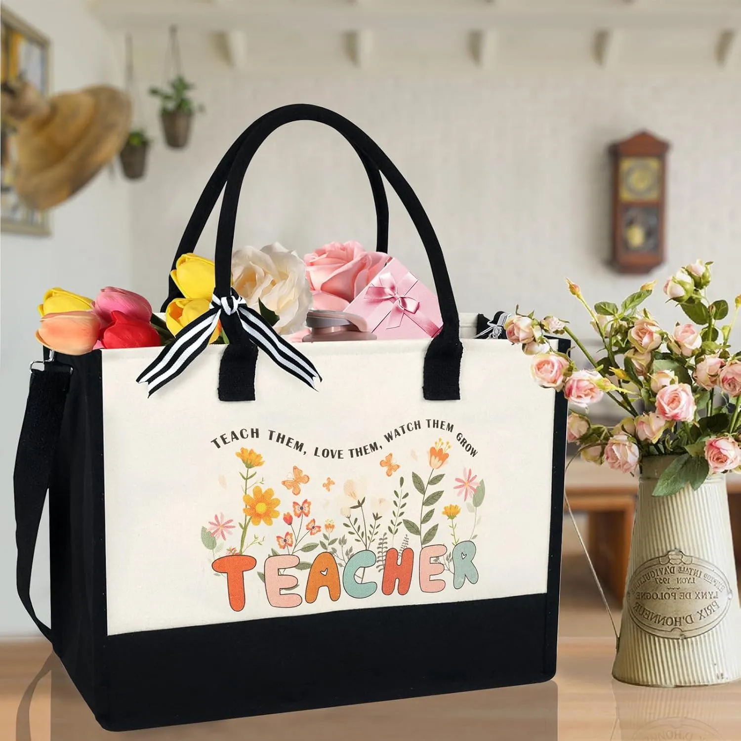 LDIWEE Teacher Appreciation Gifts for Women, Graduation Gift for Teacher, Teacher Canvas Tote Bags for Women