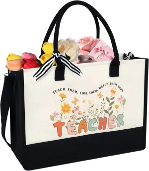 LDIWEE Teacher Appreciation Gifts for Women, Graduation Gift for Teacher, Teacher Canvas Tote Bags for Women