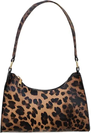 Leather Cheetah Print Shoulder Purse for Women, Small Leopard Wristlet Clutch Crescent Mini Handbags Evening Tote Bags