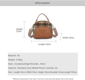 Leather Crossbody Bag with Plaid Pattern, Vintage Woolen Handbag High-grade Design
