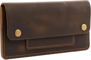 Leather Currency Pouch, Currency Organiser, Dollar Bills Holder, Bills Organizer, Money Envelope with Mobile Pocket, Money Bag For Men and Women (Brown)