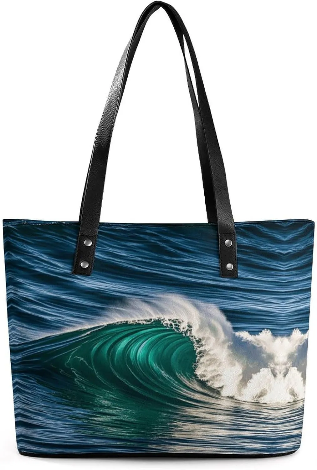 Leather Lady's Handbag Hawaiian Tropical Waves Print Leather Tote Bags For Women Trendy Ladies Shoulder Bag for Work, Travel, Casual Use