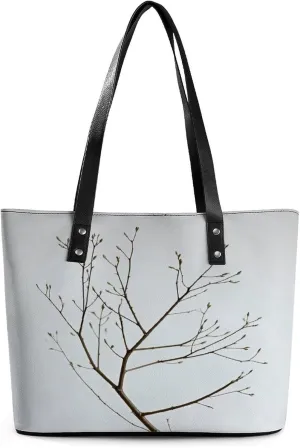 Leather Lady's Handbag Isolated Tree Branch Print Leather Tote Bags For Women Trendy Ladies Shoulder Bag for Work, Travel, Casual Use