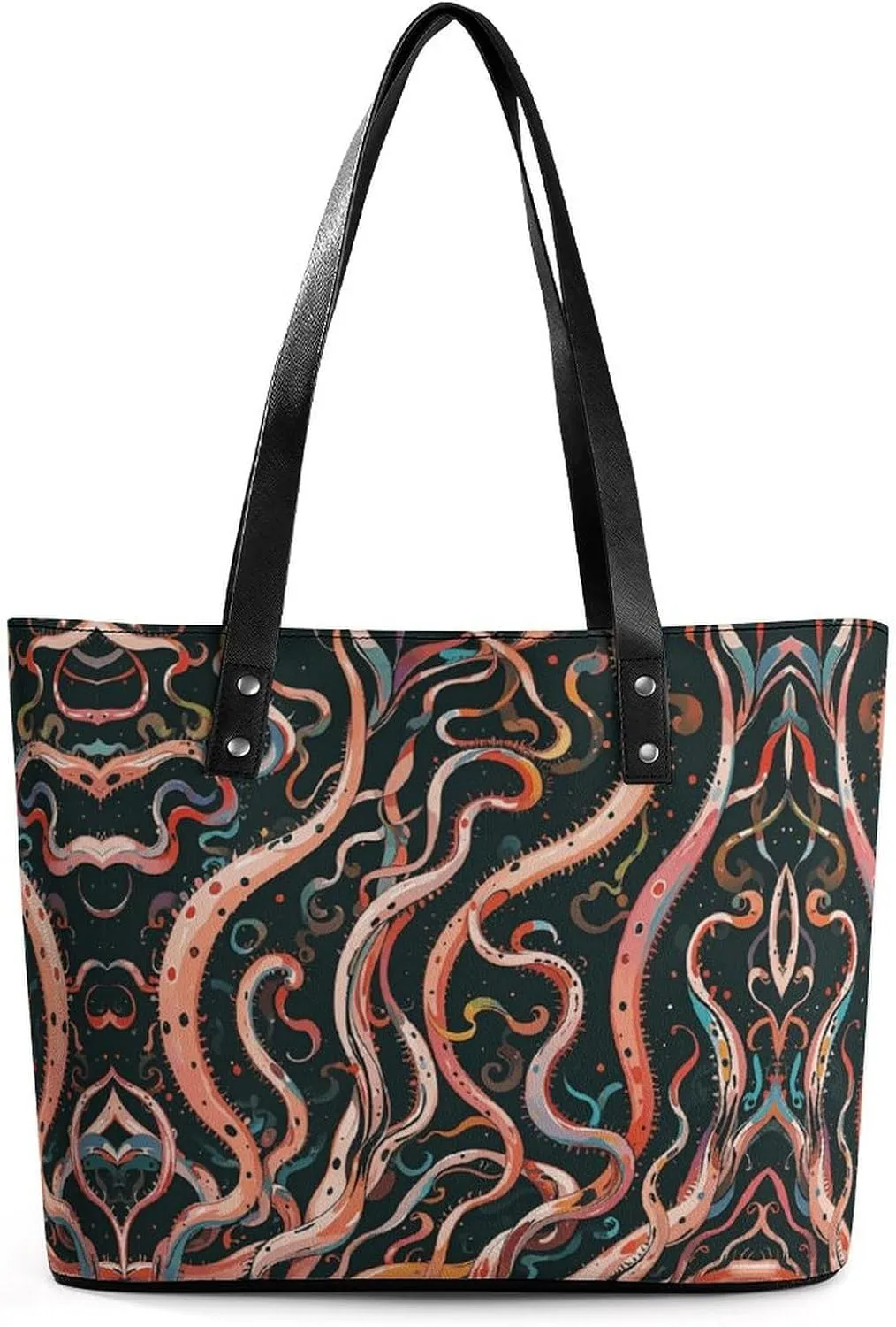 Leather Lady's Handbag Many Tentacle Prints Print Leather Tote Bags For Women Trendy Ladies Shoulder Bag for Work, Travel, Casual Use