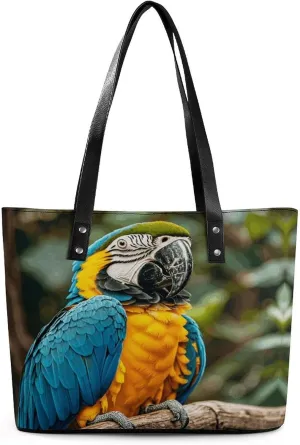 Leather Lady's Handbag Parrot Print Leather Tote Bags For Women Trendy Ladies Shoulder Bag for Work, Travel, Casual Use