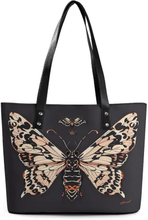 Leather Lady's Handbag Swallowtail Butterfly Print Leather Tote Bags For Women Trendy Ladies Shoulder Bag for Work, Travel, Casual Use