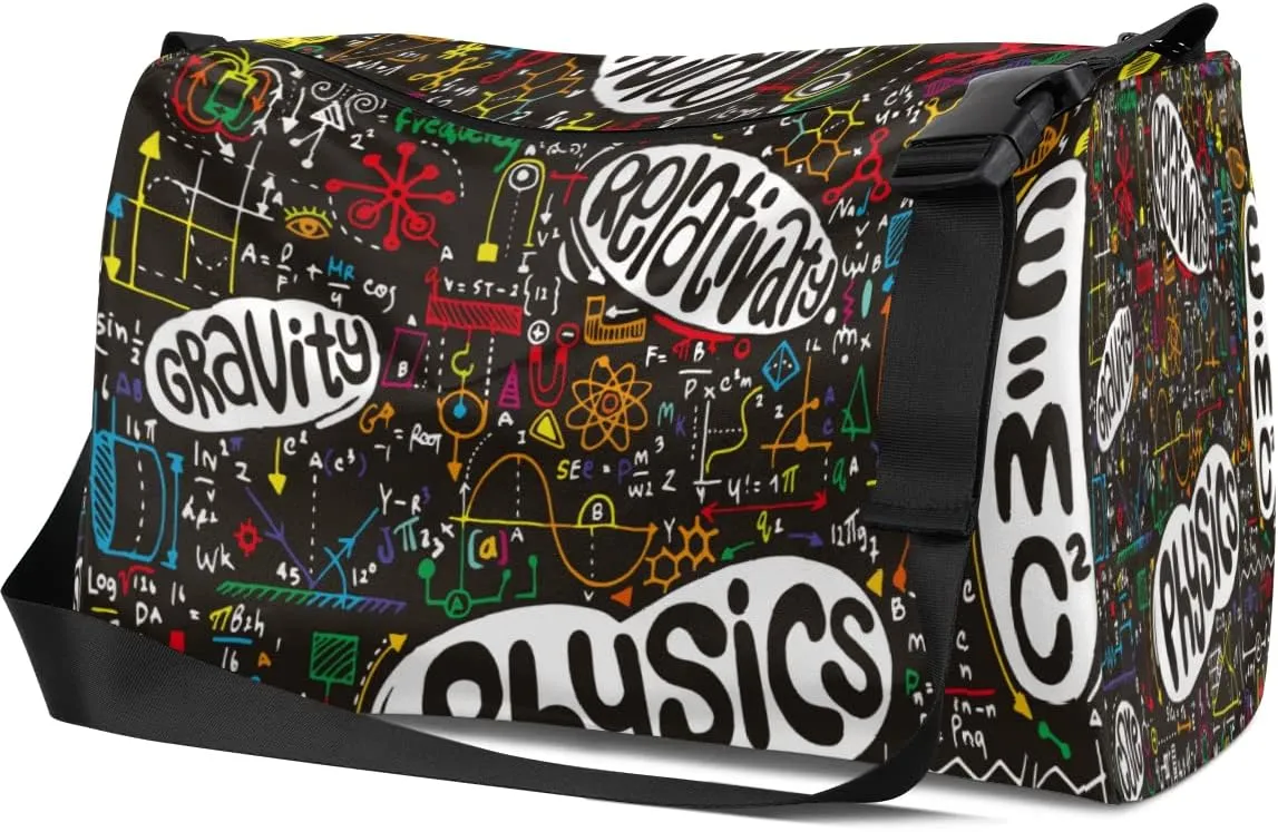 Leather Sport Gym Bag Physical Discipline Pattern Weekender Bag for Women and Men Carry On Bag Educational Pattern Travel Duffel Bag