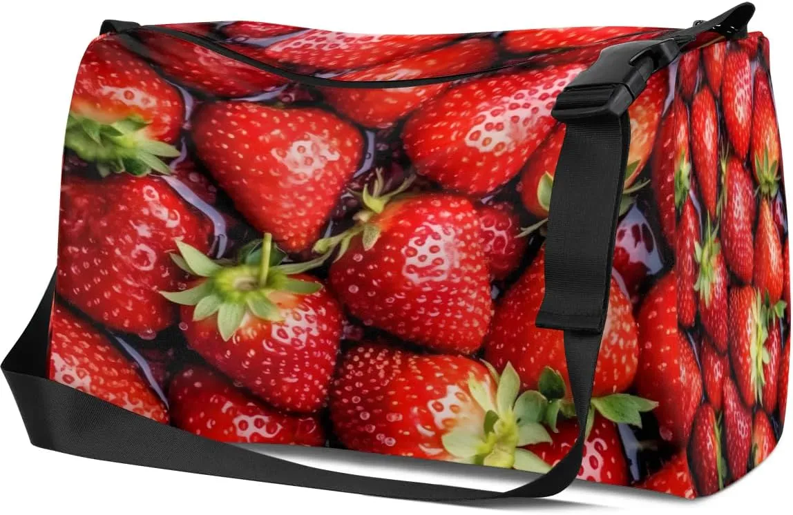 Leather Travel Duffle Bag for Women Men, Fruit Strawberry Pattern Small Sports Gym Bag Weekender Overnight Bags Underseat Carry on Luggage Bags for Airplanes, Personal Item Travel Bag,B-807