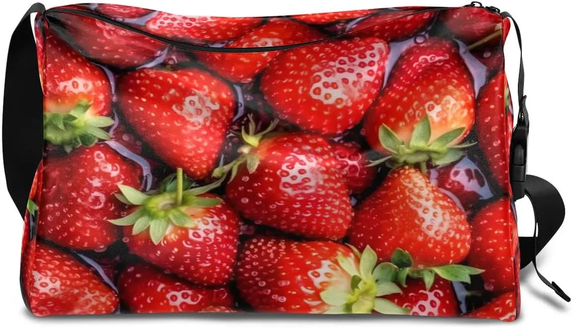 Leather Travel Duffle Bag for Women Men, Fruit Strawberry Pattern Small Sports Gym Bag Weekender Overnight Bags Underseat Carry on Luggage Bags for Airplanes, Personal Item Travel Bag,B-807
