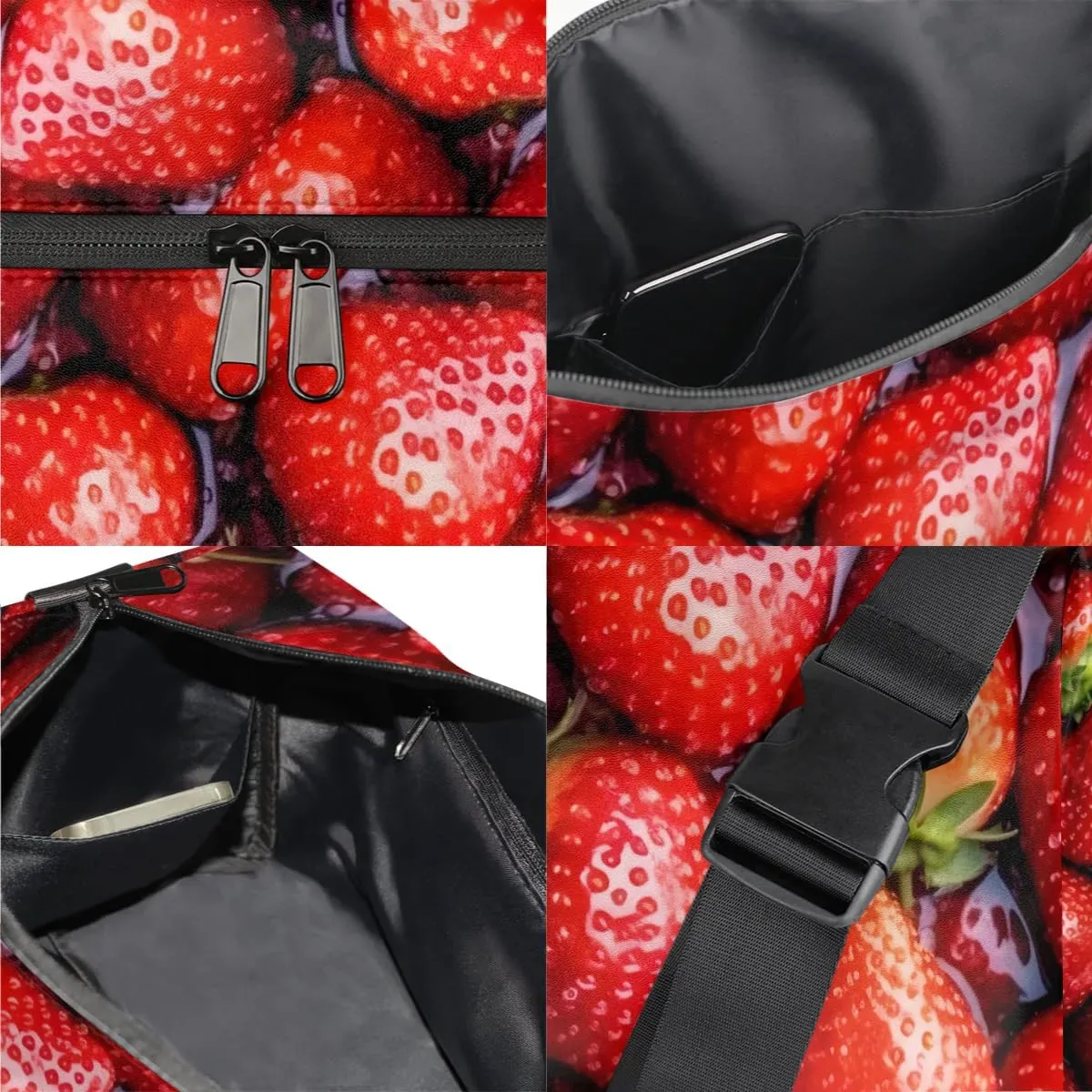 Leather Travel Duffle Bag for Women Men, Fruit Strawberry Pattern Small Sports Gym Bag Weekender Overnight Bags Underseat Carry on Luggage Bags for Airplanes, Personal Item Travel Bag,B-807