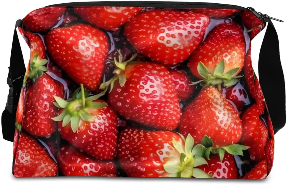 Leather Travel Duffle Bag for Women Men, Fruit Strawberry Pattern Small Sports Gym Bag Weekender Overnight Bags Underseat Carry on Luggage Bags for Airplanes, Personal Item Travel Bag,B-807