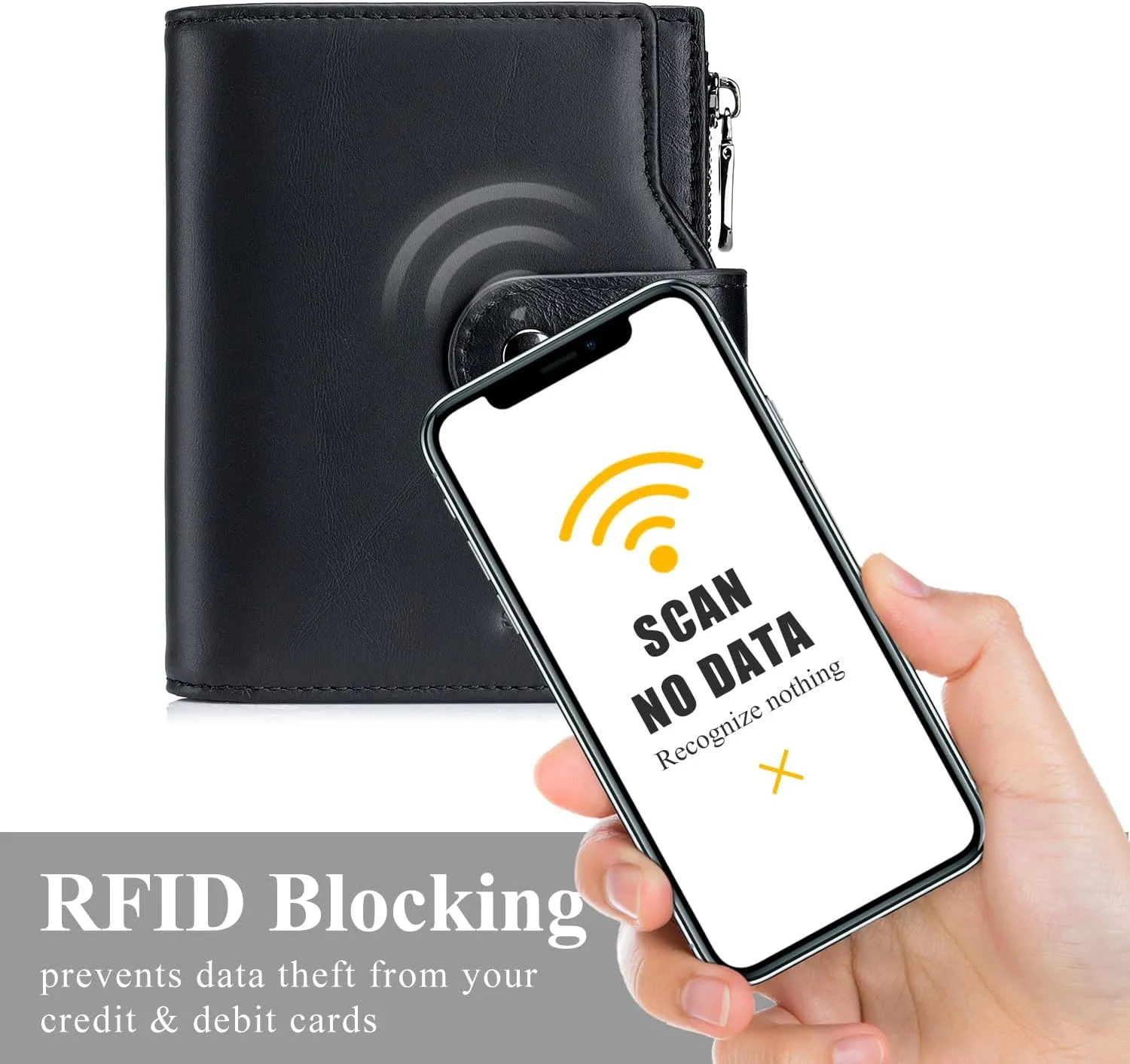 Leather Wallet for Men RFID Blocking Large Capacity Vertical Bifold Wallet with Zipper Coin Pocket 2 ID Windows & 18 Card Slots, Black