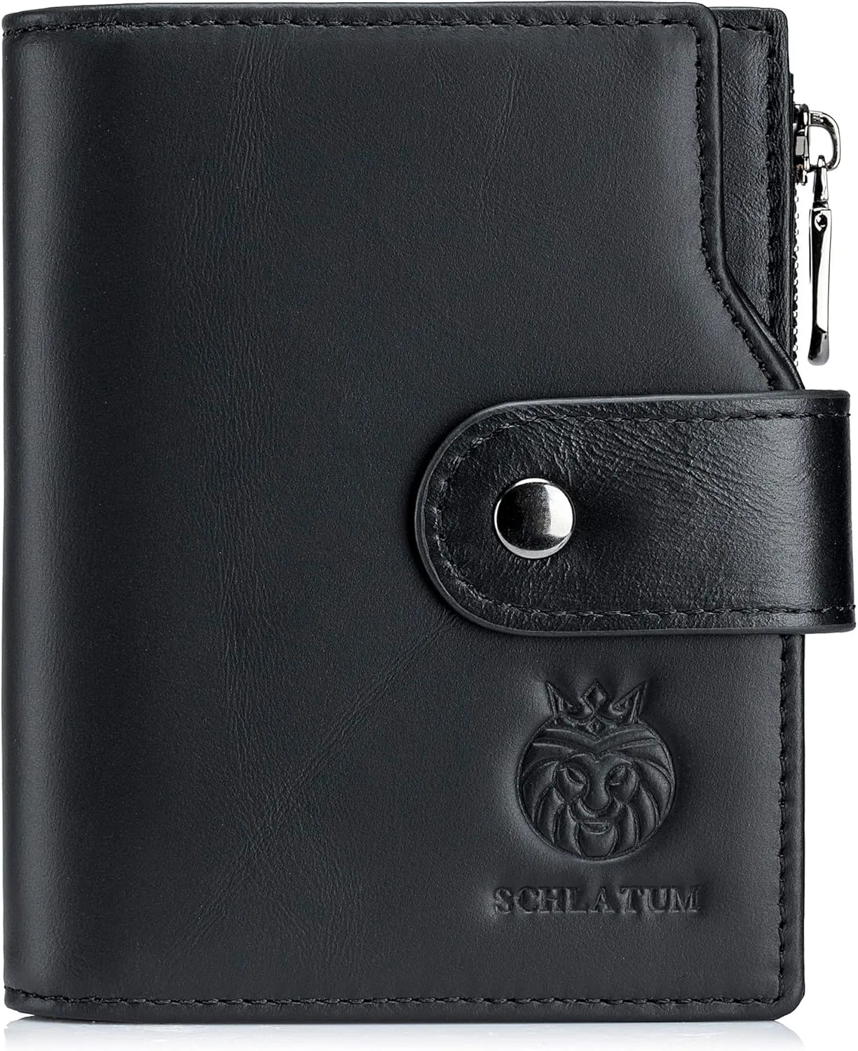 Leather Wallet for Men RFID Blocking Large Capacity Vertical Bifold Wallet with Zipper Coin Pocket 2 ID Windows & 18 Card Slots, Black