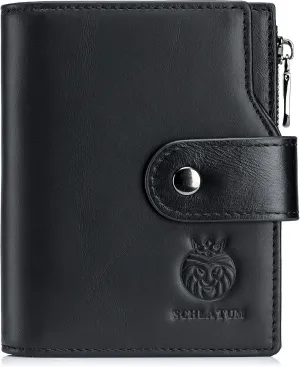 Leather Wallet for Men RFID Blocking Large Capacity Vertical Bifold Wallet with Zipper Coin Pocket 2 ID Windows & 18 Card Slots, Black