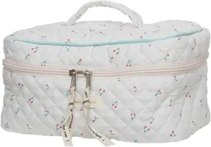 LELEBEAR Jolly House Makeup Bag Floral, Cotton Multifunction Storage Makeup Bag, Large Travel Cosmetic Bag, Quilted Coquette Cute Cosmetic Aesthetic Floral Toiletry Makeup Bag (White-Cherry)