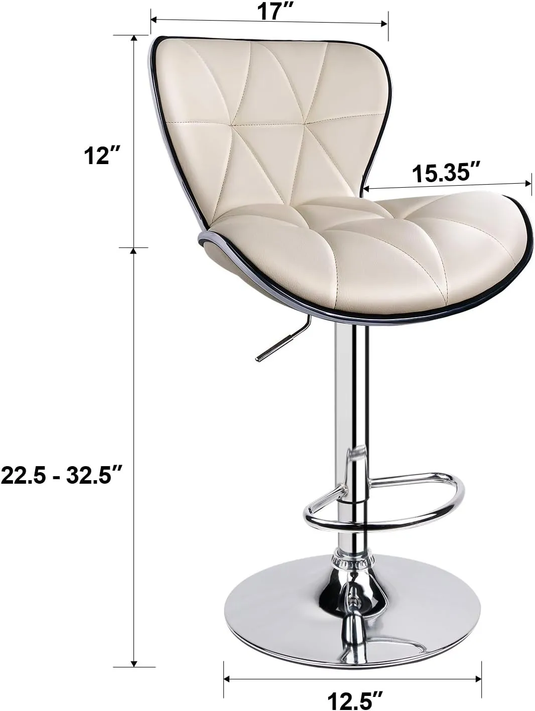 Leopard Shell Back Adjustable Swivel Bar Stools, PU Leather Padded with Back, Set of 2 (Beige)