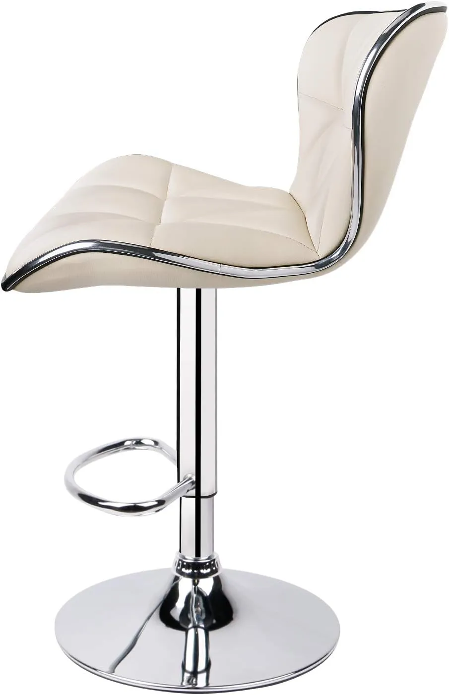 Leopard Shell Back Adjustable Swivel Bar Stools, PU Leather Padded with Back, Set of 2 (Beige)