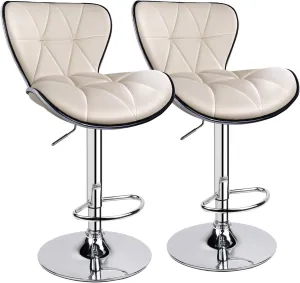 Leopard Shell Back Adjustable Swivel Bar Stools, PU Leather Padded with Back, Set of 2 (Beige)