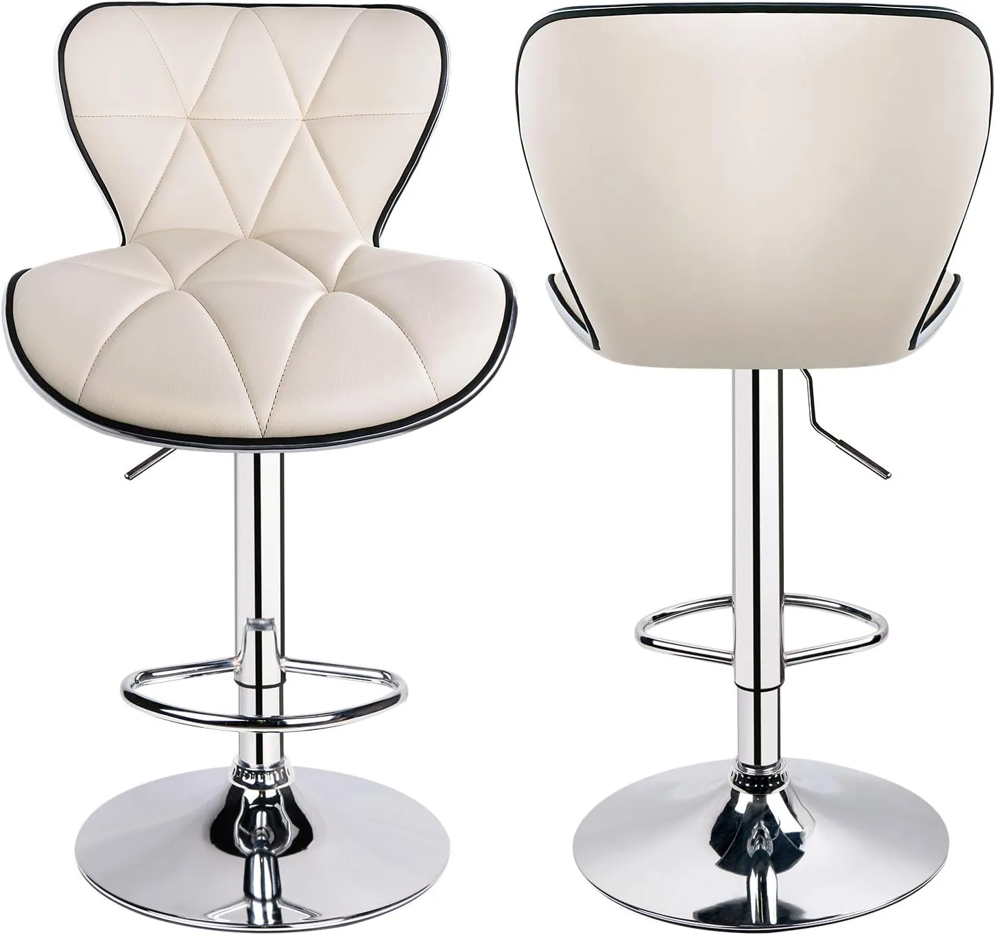 Leopard Shell Back Adjustable Swivel Bar Stools, PU Leather Padded with Back, Set of 2 (Beige)
