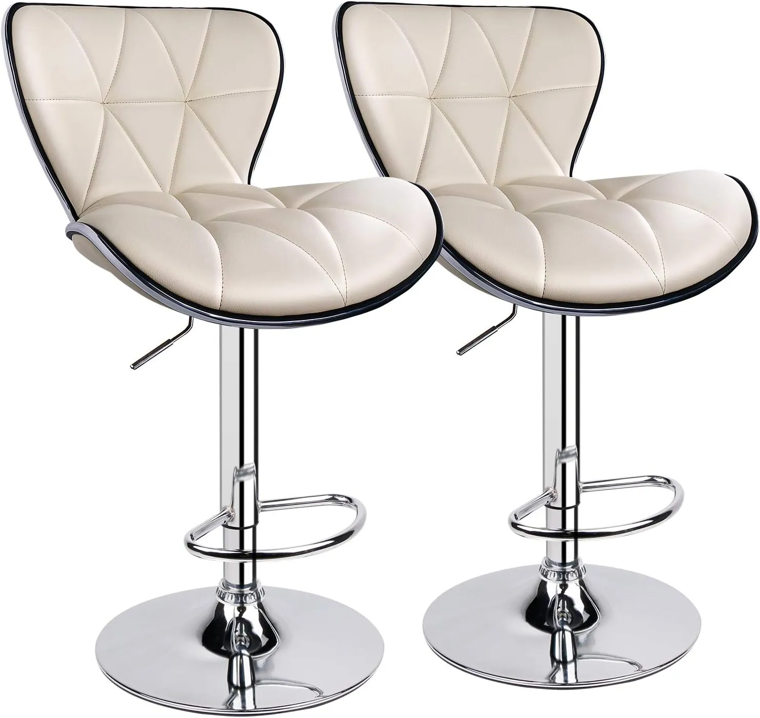 Leopard Shell Back Adjustable Swivel Bar Stools, PU Leather Padded with Back, Set of 2 (Beige)