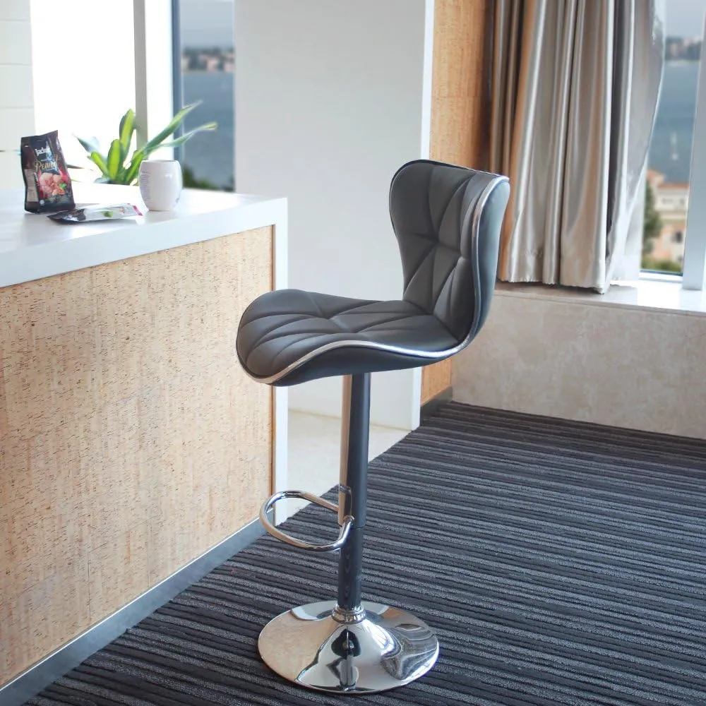 Leopard Shell Back Adjustable Swivel Bar Stools, PU Leather Padded with Back, Set of 2, Grey