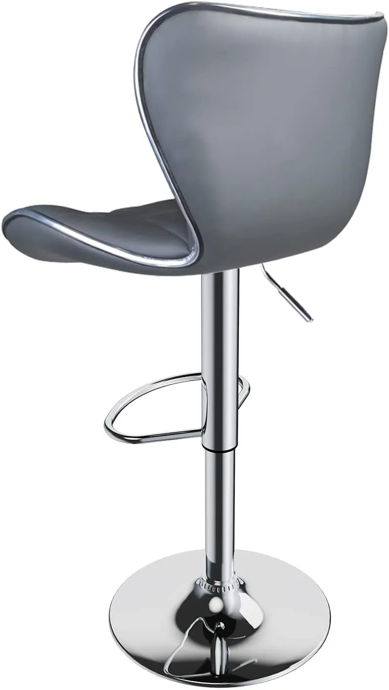 Leopard Shell Back Adjustable Swivel Bar Stools, PU Leather Padded with Back, Set of 2, Grey