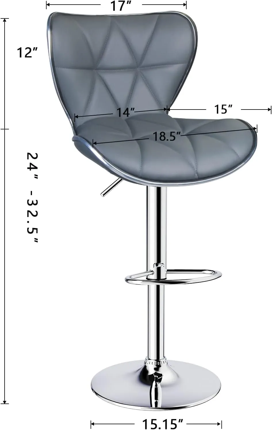 Leopard Shell Back Adjustable Swivel Bar Stools, PU Leather Padded with Back, Set of 2, Grey