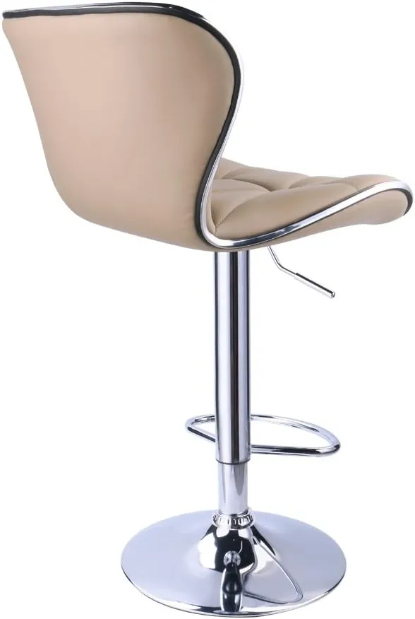 Leopard Shell Back Adjustable Swivel Bar Stools, PU Leather Padded with Back, Set of 2 (Khaki)