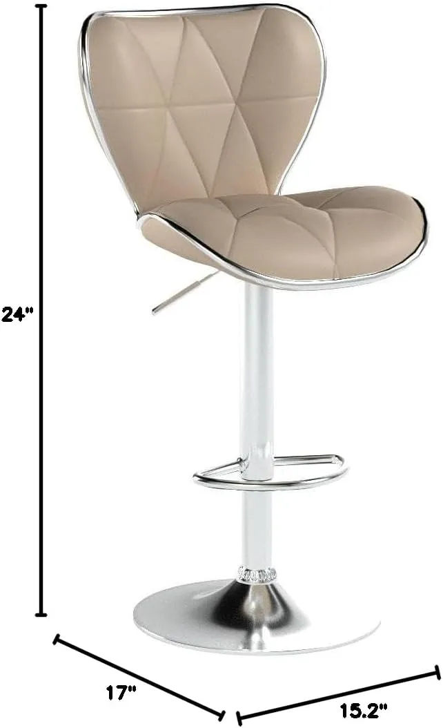 Leopard Shell Back Adjustable Swivel Bar Stools, PU Leather Padded with Back, Set of 2 (Khaki)