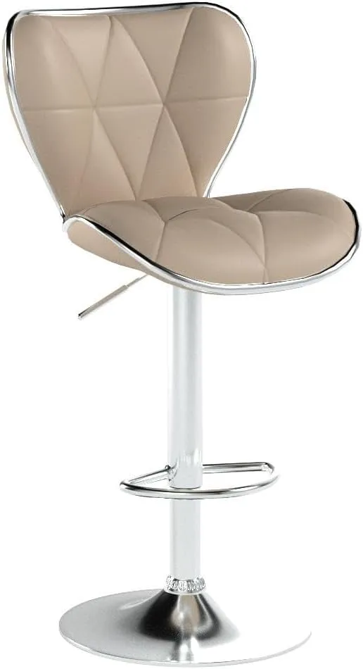 Leopard Shell Back Adjustable Swivel Bar Stools, PU Leather Padded with Back, Set of 2 (Khaki)