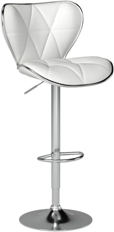 Leopard Shell Back Adjustable Swivel Bar Stools, PU Leather Padded with Back, Set of 2 (White)