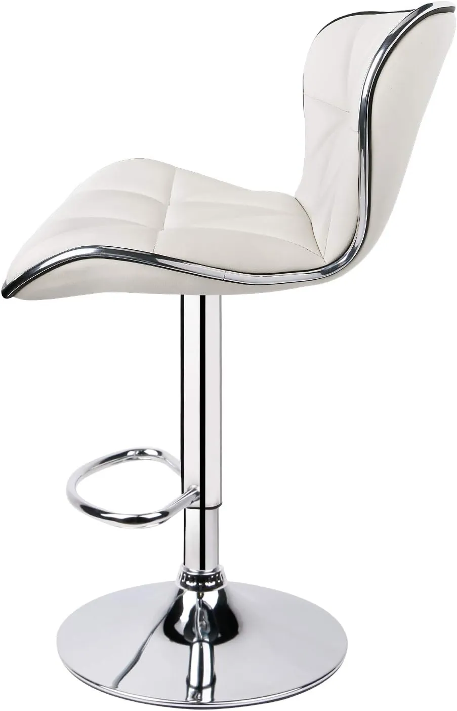 Leopard Shell Back Adjustable Swivel Bar Stools, PU Leather Padded with Back, Set of 2 (White)