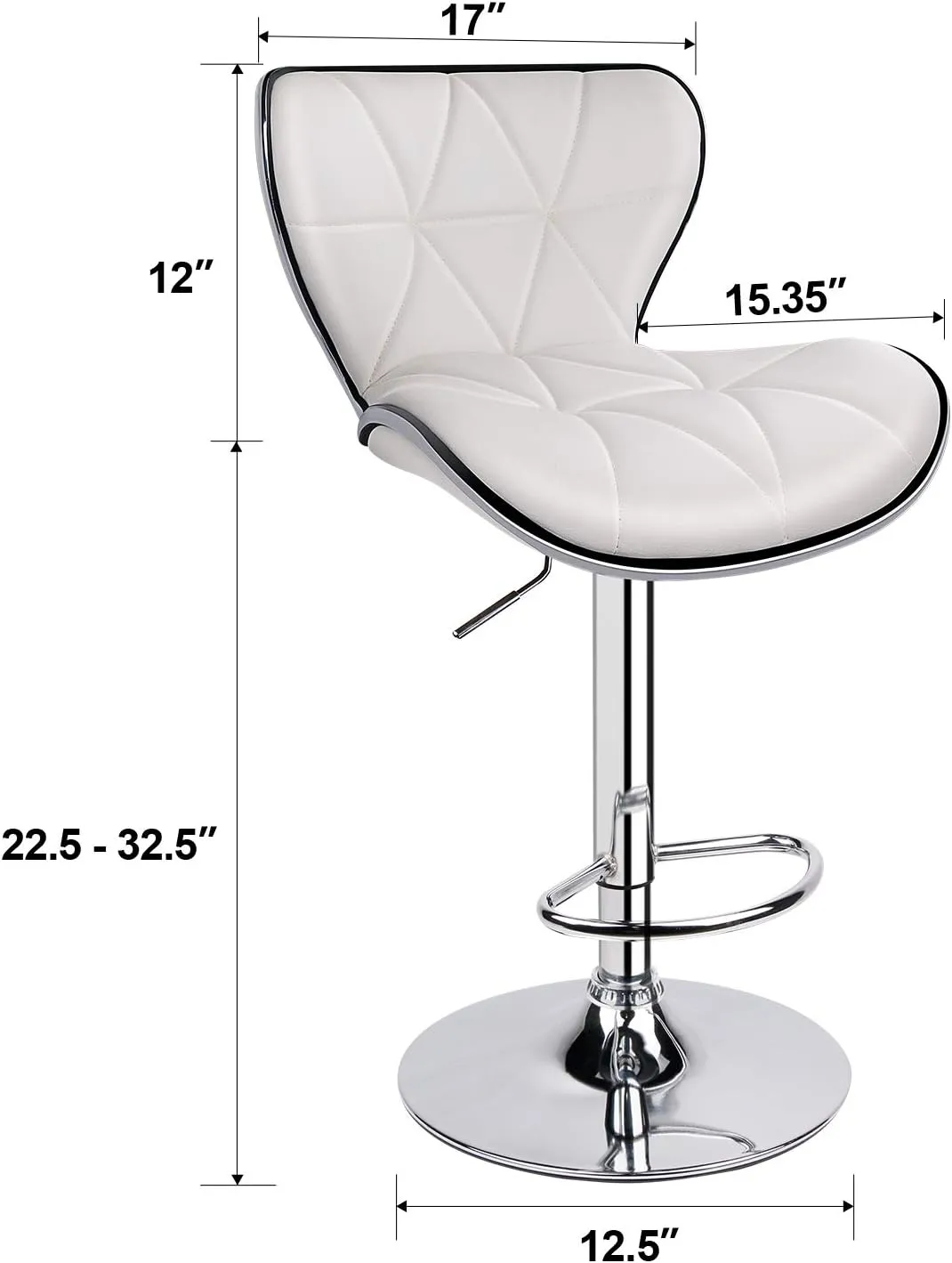 Leopard Shell Back Adjustable Swivel Bar Stools, PU Leather Padded with Back, Set of 2 (White)