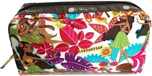 LeSportsac Sweet Wahine HAWAII EXCLUSIVE Rectangular Cosmetic Bag/Pouch Style 6511/Color K168, Hula Girls, Vibrant Tropical Paradise, Hawaiian Golden Pineapples, Colorful Palm Fronds, Aloha