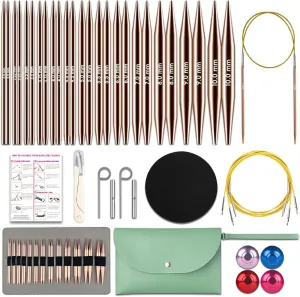 Lewhoo Circular Knitting Needles Set, 13 Pairs Interchangeable Aluminum Round Circular Needle for Knitting with Bag 3.0~10.mm