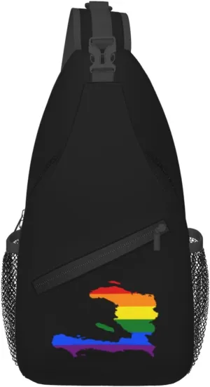 LGBT Flag Map Of Haiti Crossbody Bags For Women Men Chest Backpack Gym Shoulder Bag Travel Outdoor Sports Casual Crossbody Bags