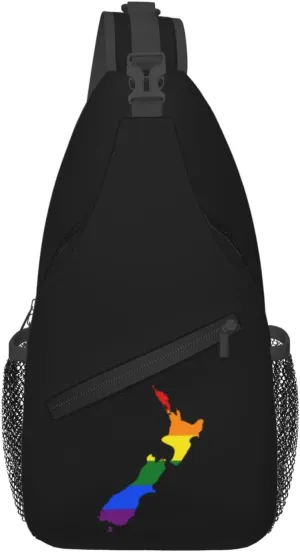 LGBT Flag Map Of New Zealand Crossbody Bags For Women Men Chest Backpack Gym Shoulder Bag Travel Outdoor Sports Casual Crossbody Bags