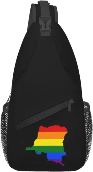 LGBT Flag Map Of The Democratic Republic Of The Congo Crossbody Bags For Women Men Chest Backpack Gym Shoulder Bag Travel Outdoor Sports Casual Crossbody Bags