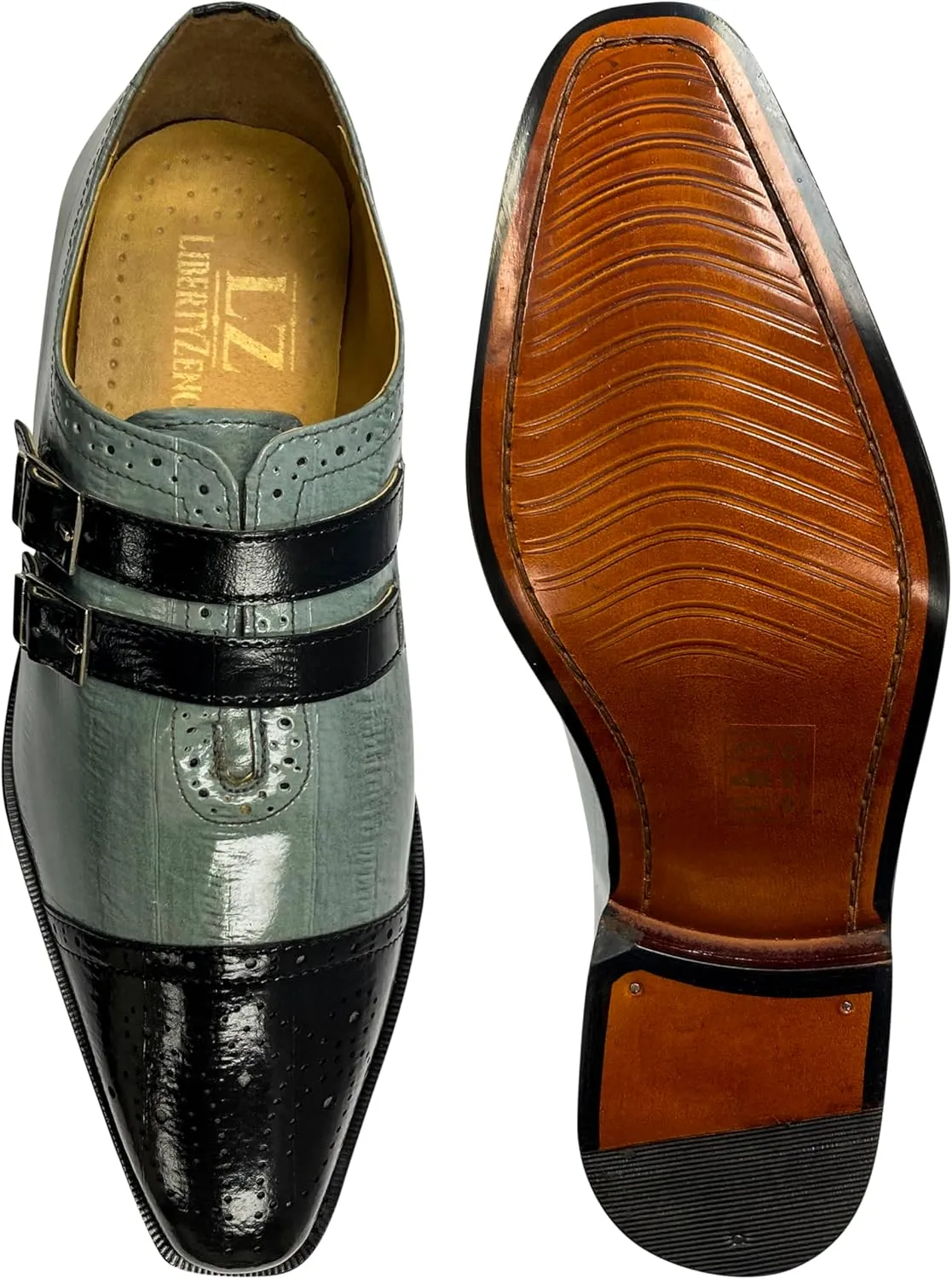 LIBERTYZENO Mens Animal Print Genuine Leather Adults Wingtip Monkstrap & Lace Up Dress Shoes for Prom Graduation
