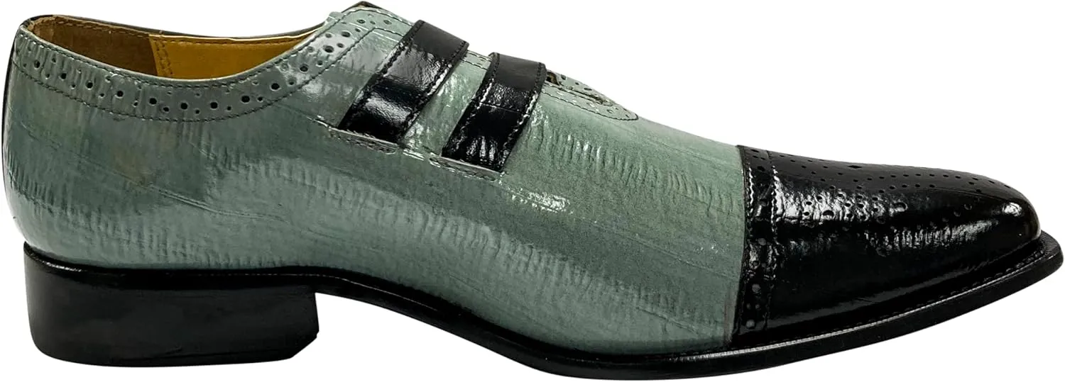LIBERTYZENO Mens Animal Print Genuine Leather Adults Wingtip Monkstrap & Lace Up Dress Shoes for Prom Graduation