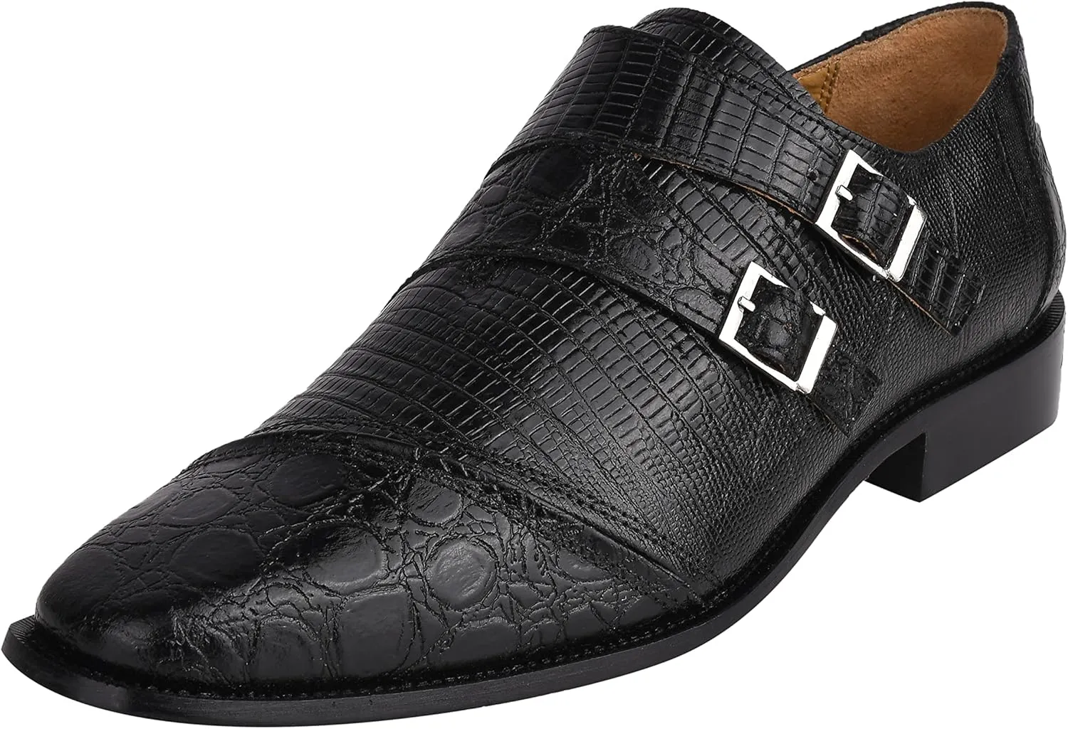 LIBERTYZENO Mens Animal Print Genuine Leather Adults Wingtip Monkstrap & Lace Up Dress Shoes for Prom Graduation
